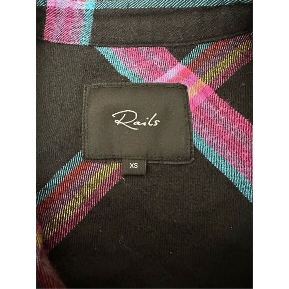 Rails Leo Long Sleeve Plaid Flannel Button Up Shirt Top Onyx Magenta Cayenne XS - Picture 5 of 11
